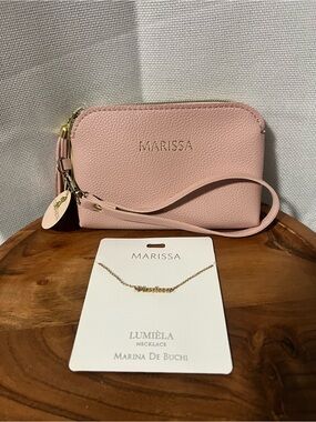 Lumiela "Marissa" Personalized Necklace Nickel Free Gold Color & Pink Wristlet